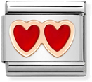 Nomination Classic Double Heart 9ct Rose Gold & Steel Enamel Charm 430202/13