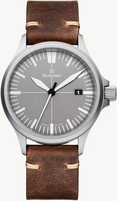 Damasko Ds30 自動巻き3針腕時計（39mm）グレーダイアル/'vintage'ブラウンストラップ DS30 GREY BROWN LEATHER