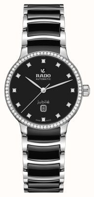 RADO Montre automatique Centrix sertie de diamants (30,5 mm), cadran noir, céramique haute technologie noire et acier inoxydable. R30228702