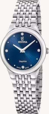 Festina Orologio al quarzo svizzero Grace (29 mm), quadrante blu con finitura a raggiera, bracciale in acciaio inossidabile. F20096/3