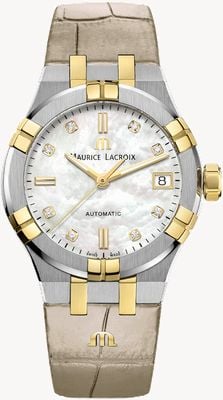 Maurice Lacroix Aikon automatico con datario (35 mm), quadrante in madreperla/cinturino in pelle di vitello beige AI6006-PVY11-170-1