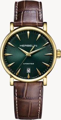 Herbelin Inspiration automático (38 mm), esfera verde guilloché / correa de piel marrón 2047P16MA