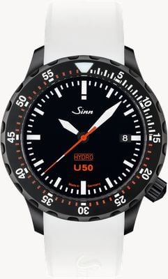 Sinn U50 Hydro S 5000 m (41 mm) horloge met zwarte wijzerplaat / wit siliconen armband 1051.020 WHITE SILICONE