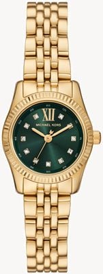 Michael Kors Damenuhr Lexington (26mm) mit grünem Zifferblatt / vergoldetem Edelstahlarmband MK4842