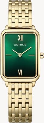 Bering Orologio al quarzo classico (23mm) quadrante verde effetto solé / bracciale in acciaio inossidabile placcato oro 17423-738