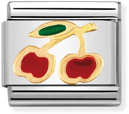Nomination Classic Cherries 18ct Gold & Steel Enamel Charm 030215/05