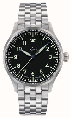 Laco Stuttgart Pro Automatik (40 mm), schwarzes Zifferblatt / Edelstahlarmband mit feinen Gliedern 862141-FPA-40-U-E-G-A-E-U-X-L-M-R