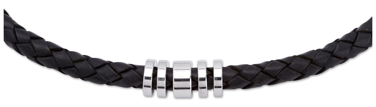 Unique & Co Black Leather |  Steel Elements |  Necklace Jewellery-image-54920