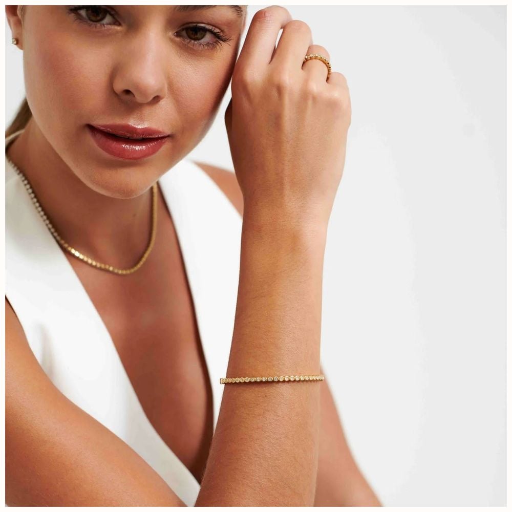D.LOUISE Bezel Tennis Bangle Gold Cubic Zirconia Stones SKB-025-01 - 別ビュー 2