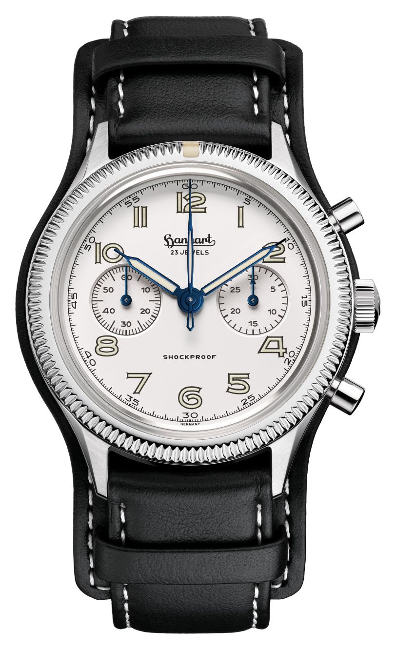 Hanhart 417 es moby dick (42 mm) cadran blanc / bracelet montre