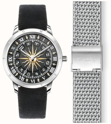 Thomas Sabo | relógio de sol feminino | pulseira de veludo preto | mostrador solar 3d preto SET_WA0351-217-203-33