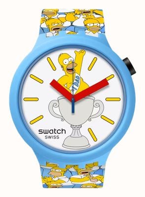 Swatch X Der beste Vater der Simpsons aller Zeiten (47 mm), Zifferblatt mit Homer-Aufdruck / Silikonarmband mit Homer-Aufdruck SB05Z100