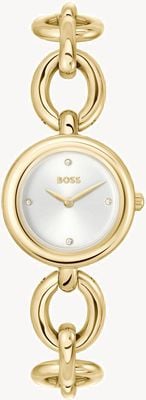 BOSS Corrente viva (28 mm) mostrador prateado / pulseira de aço inoxidável com revestimento dourado 1502792