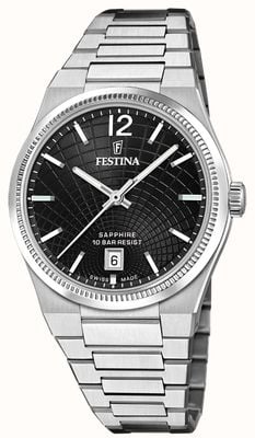 Festina Swiss Made Rivé-Quarz (35 mm) schwarzes Zifferblatt / Edelstahlarmband F20052/8