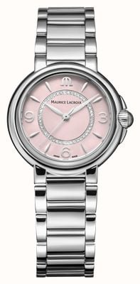 Maurice Lacroix Edição especial de diamante Fiaba (32 mm) mostrador rosa blush / pulseira de aço inoxidável FA1104-SS002-F20-1