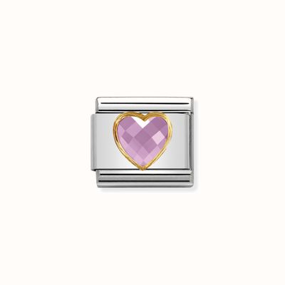 Nomination Composable Classic HEART FACETED CZ In Steel And 18k Gold PINK 030610/003