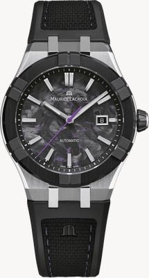 Maurice Lacroix Montre Aikon-ic frozen carbon automatique (43mm) cadran carbon glacé violet / bracelet bi-caoutchouc noir AC6008-SSL20-431-2