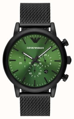 Emporio Armani 男装 |绿色表盘 |黑色钢网手链 AR11470