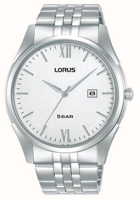 Lorus Klassisches Datum (42 mm), weißes Haarlinien-Zifferblatt / Edelstahl RH987PX9