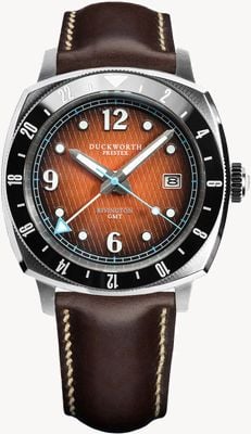 Duckworth Prestex Rivington GMT (42 mm), orangefarbenes Fumé-Waffelzifferblatt / braunes Horween-Leder D489-05-C