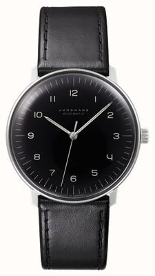 Junghans Мужские часы Max Bill автоматические с сапфировым стеклом, черная кожа 27/3400.02