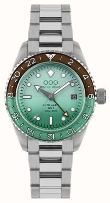 Out Of Order Após 8 mostrador automático GMT (40 mm) verde menta / pulseira em aço inoxidável ultra escovado OOO.001-25.AE.BAND.SS