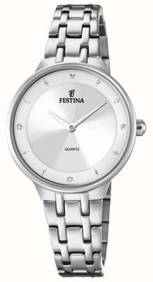 Festina 女士钢质手表，带 cz 镶嵌和钢质表链 F20600/1