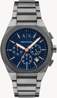 Armani Exchange Chronographe homme (42 mm) cadran bleu / bracelet en acier inoxydable bronze AX4182