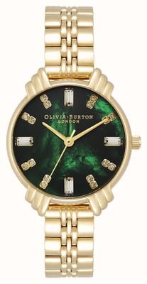 Olivia Burton Damen | goldfarbenes Armband | grünes Zifferblatt OB16DC02