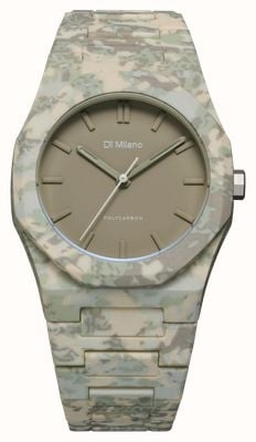 D1 Milano Polycarbonat-Armband mit Waldtarnmuster (40,5 mm), mattgrau-grünes Zifferblatt / grünes Tarnmuster-Polycarbonat-Armband PCBJ38