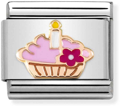 Nomination Classic Cupcake 9ct Rose Gold & Steel Enamel Charm 430202/08