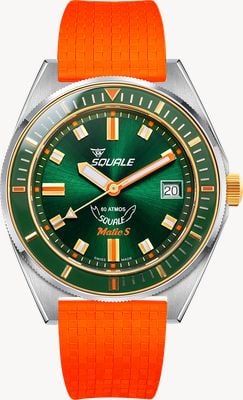 Squale Matic オートマティック (39mm) サンレイグリーンダイアル / オレンジモザイクラバーストラップウォッチ MATICGGRGR.MROR