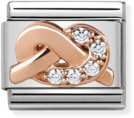 Nomination Classic Symbols In Stainless Steel With 9ct Rose Gold And Cubic Zirconia WHITE Knot Charm 430302/06
