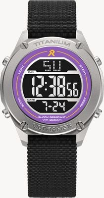 RZE Montre Utd-8000 « Deep Purple » multifonction (42mm) affichage négatif / bracelet en nylon élastique noir UTD-8000-DP
