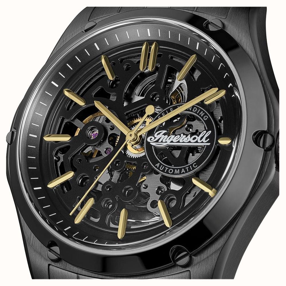 Ingersoll THE WHISTLE Automatic (43mm) Black Skeleton Dial / Black PVD Stainless Steel Bracelet I18202 - vista alternativa 2