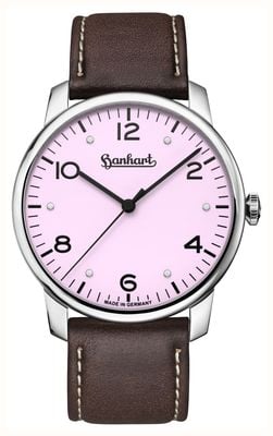 Hanhart Pioneer Silva Rosé (38,5 mm) pastellrosa Zifferblatt / dunkelbraunes Lederarmband - m 782.230-8110