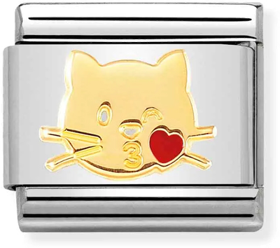 Nomination Classic Cat Kiss 18ct Gold & Steel Enamel Charm 030272/45