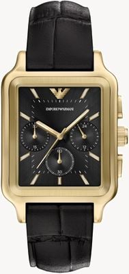 Emporio Armani Diego Chronograph (50 mm), schwarzes Zifferblatt / schwarzes Lederarmband AR11753