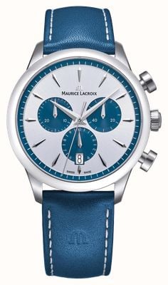 Maurice Lacroix 1975 年石英计时码表（40 毫米），银色太阳纹表盘 / 蓝色皮表带 751038-SS001-131-4
