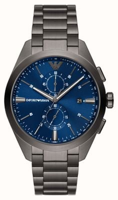 Emporio Armani Heren | blauwe chronograaf wijzerplaat | gunmetal roestvrij stalen armband AR11481
