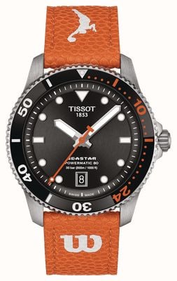 Tissot Seastar Wilson Wnba edycja specjalna automatyczna (40 mm) czarna tarcza / biało-pomarańczowe syntetyczne paski T1208071705100