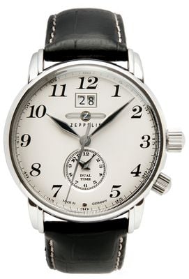 Zeppelin Lz 127 graf zeppelin dual-time quartzo (42 mm) mostrador bege / pulseira de couro marrom 7644-5