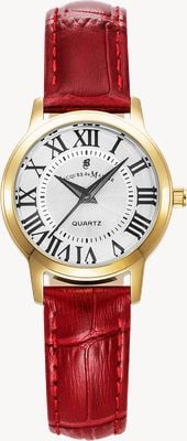 Jacques Du Manoir Genesis Three-Hand Quartz (28mm) Silver Dial / Red Leather Strap JWL04903