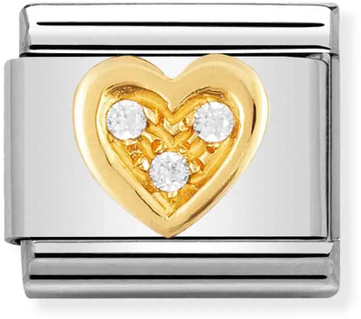 Nomination Classic Crystal Heart 18ct Gold & Steel Charm 030311/11