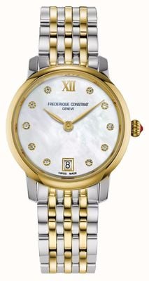 Frederique Constant Reloj de mujer clásico delgado (30 mm) con esfera de nácar/brazalete de acero inoxidable de dos tonos FC-220MPWD1S23B