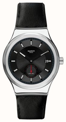 Swatch Petite seconde automatique noire (42 mm) cadran noir / bracelet cuir noir SY23S400