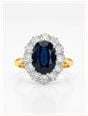 James Moore & Co Pre-Owned 18ct Yellow Gold Platinum Head Royal Blue 2.50ct Sapphire & 1.10ct Diamond Cluster Halo Ring J18130