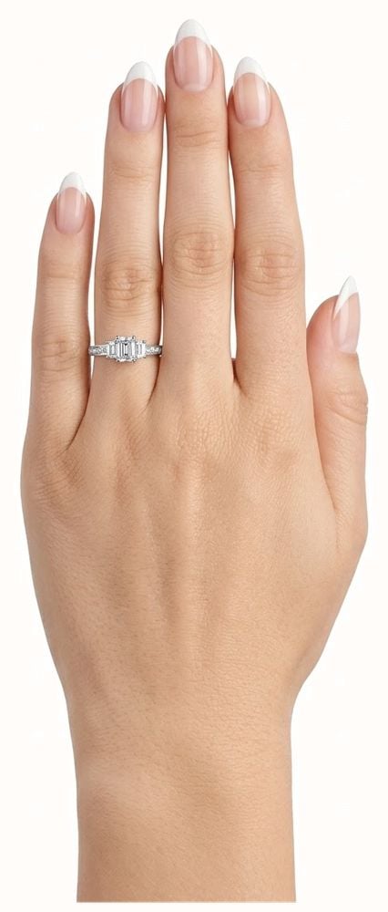 Emerald Natural Diamond 18ct White Gold Trilogy Side Stone Ring JM2151 - vue alternative 4