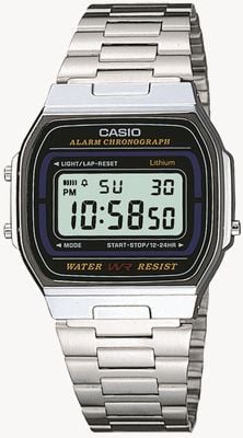 Casio Chronographe alarme (35 mm) cadran numérique / acier inoxydable A164WA-1VES