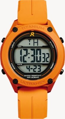 RZE Montre Utd-8000 multi-fonction Cerakote (42mm) affichage positif / bracelet Hexa-Flex orange vif UTD-8000-CKO